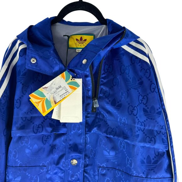 GUCCI X ADIDAS Blue Monograms Women's Bomber Sport Jacket Made in Italy "42" - Picture 2 of 15